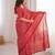 Red bloue piece with cotton printed saree