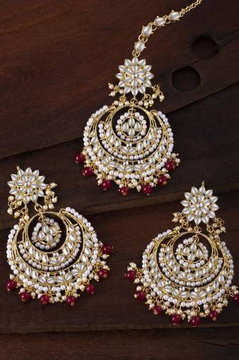 Aheli kundan studded maang tikka earring set traditional jewellery gift for women