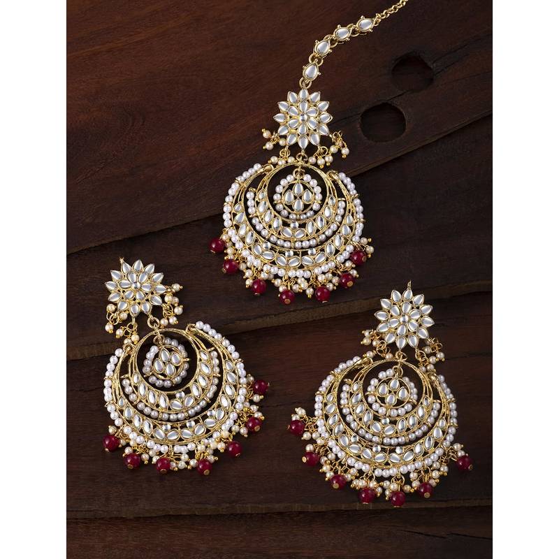 Aheli kundan studded maang tikka earring set traditional jewellery gift for women
