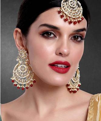 Aheli kundan studded maang tikka earring set traditional jewellery gift for women 2