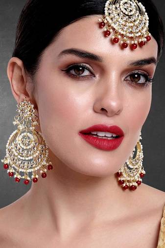 Aheli kundan studded maang tikka earring set traditional jewellery gift for women