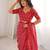 Red bloue piece with cotton printed saree