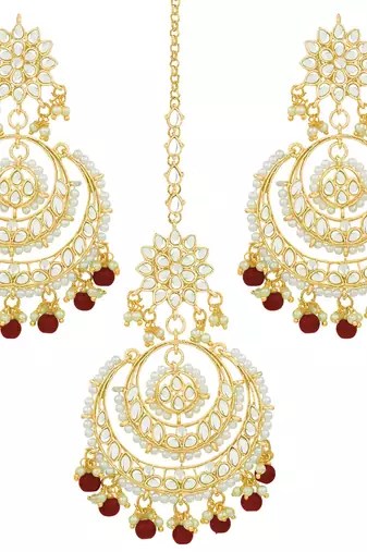 Aheli kundan studded maang tikka earring set traditional jewellery gift for women