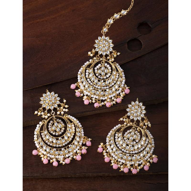 Aheli traditional jewellery kundan pearl maang tikka and earring set for women