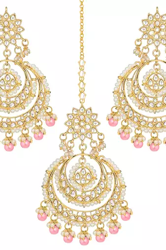 Aheli traditional jewellery kundan pearl maang tikka and earring set for women