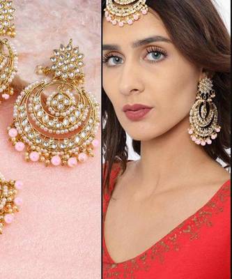 Aheli traditional jewellery kundan pearl maang tikka and earring set for women 4