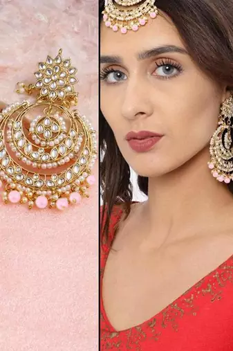 Aheli traditional jewellery kundan pearl maang tikka and earring set for women