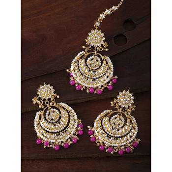 Aheli traditional jewellery kundan pearl maang tikka earring set for women's 1