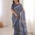 Grey bloue piece with cotton printed saree