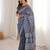 Grey bloue piece with cotton printed saree