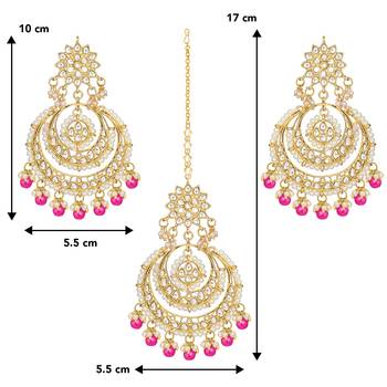 Aheli traditional jewellery kundan pearl maang tikka earring set for women's 4