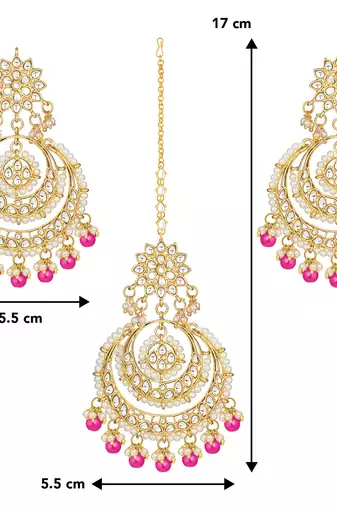 Aheli traditional jewellery kundan pearl maang tikka earring set for women's