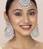 Aheli traditional kundan & pearl maang tikka with chandbali earring jewellery set for women