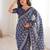Indigo bloue piece with cotton printed saree