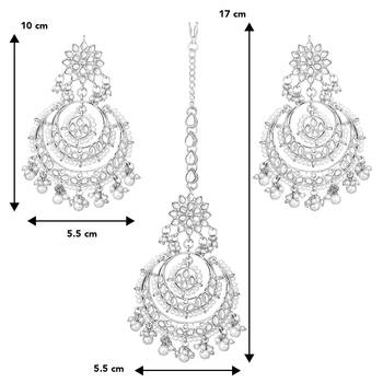 Aheli traditional kundan & pearl maang tikka with chandbali earring jewellery set for women 4