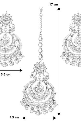 Aheli traditional kundan & pearl maang tikka with chandbali earring jewellery set for women