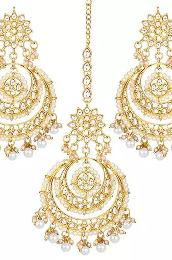 Aheli traditional jewellery kundan pearl studded maang tikka & earring set for women