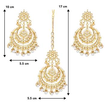Aheli traditional jewellery kundan pearl studded maang tikka & earring set for women 4