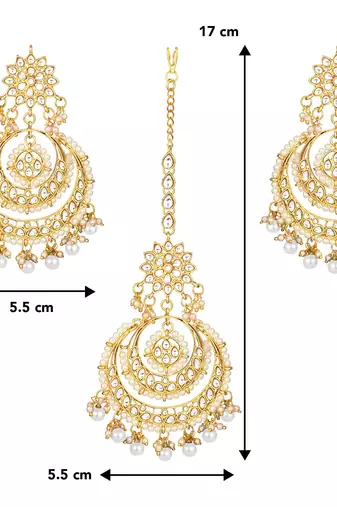 Aheli traditional jewellery kundan pearl studded maang tikka & earring set for women