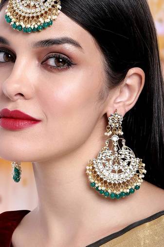 Aheli bridal kundan earring maang tikka set indian traditional jewellery for women