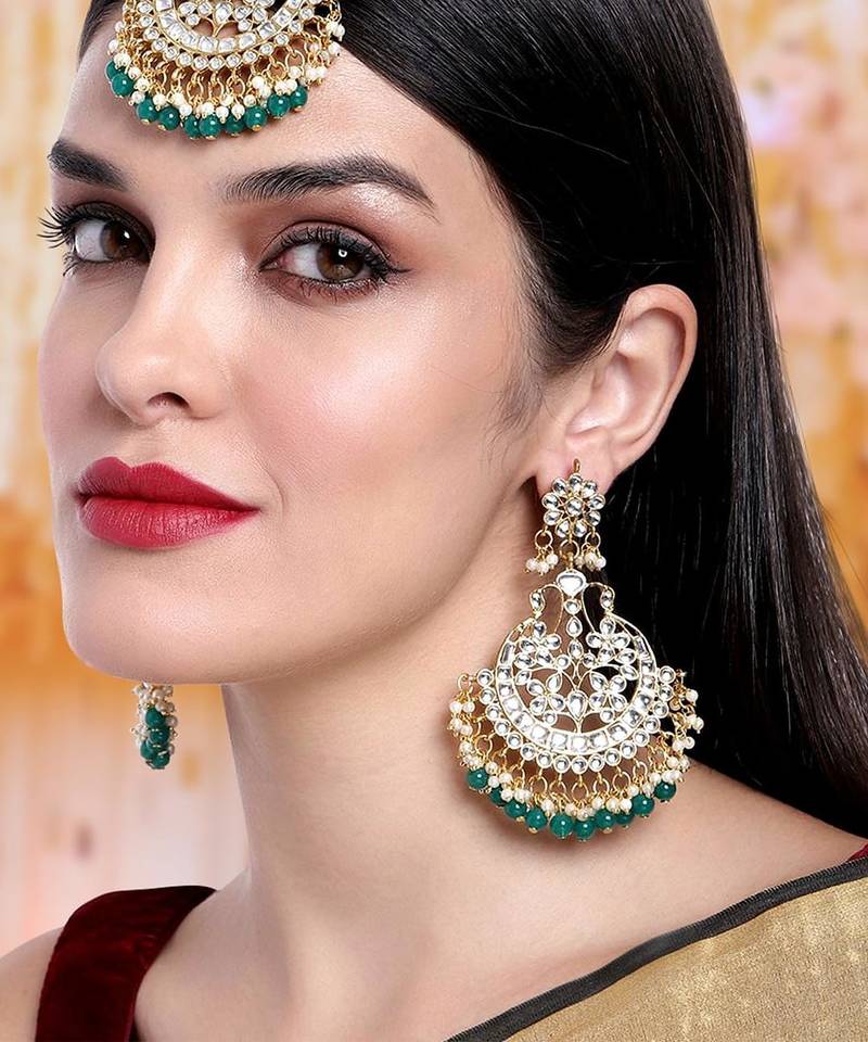 Aheli bridal kundan earring maang tikka set indian traditional jewellery for women