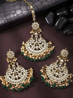 Aheli bridal kundan earring maang tikka set indian traditional jewellery for women 2