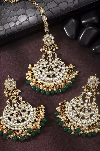 Aheli bridal kundan earring maang tikka set indian traditional jewellery for women