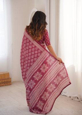 Wine bloue piece with cotton printed saree 4