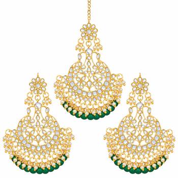 Aheli bridal kundan earring maang tikka set indian traditional jewellery for women 3