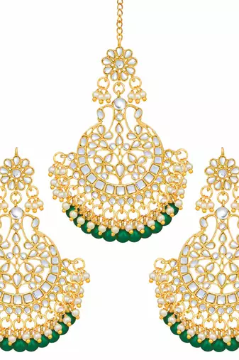 Aheli bridal kundan earring maang tikka set indian traditional jewellery for women