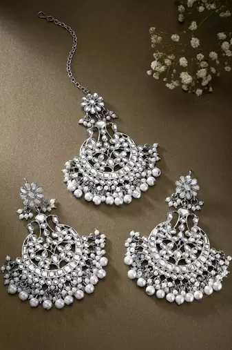 Aheli bridal kundan earring maang tikka set traditional jewellery for women