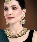 Aheli green kundan choker necklace earrings with maang tikka jewellery set