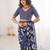 Indigo bloue piece with cotton printed saree