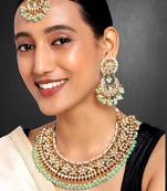 Aheli mint kundan choker necklace earrings with maang tikka jewellery set