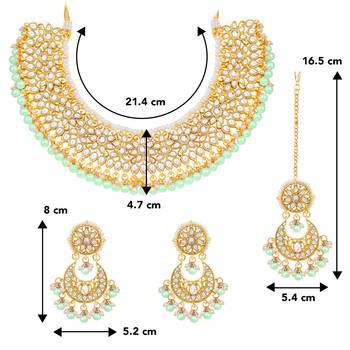 Aheli mint kundan choker necklace earrings with maang tikka jewellery set 4