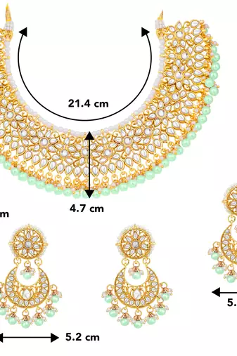 Aheli mint kundan choker necklace earrings with maang tikka jewellery set