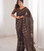 Brown bloue piece with cotton printed saree