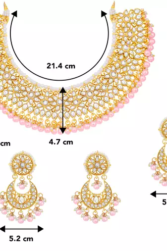 Aheli pink kundan choker necklace earrings with maang tikka jewellery set