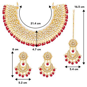 Aheli red kundan choker necklace earrings with maang tikka jewellery set 4
