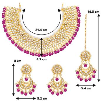Aheli rani pink kundan choker necklace earrings with maang tikka jewellery set 4