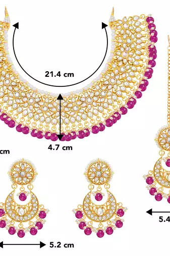 Aheli rani pink kundan choker necklace earrings with maang tikka jewellery set