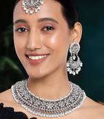 Aheli white kundan choker necklace earrings with maang tikka jewellery set