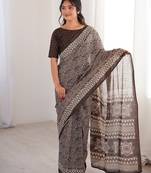 Brown bloue piece with cotton printed saree