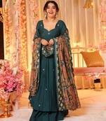 Designer dark green anarkali suit set with dupatta – party wear