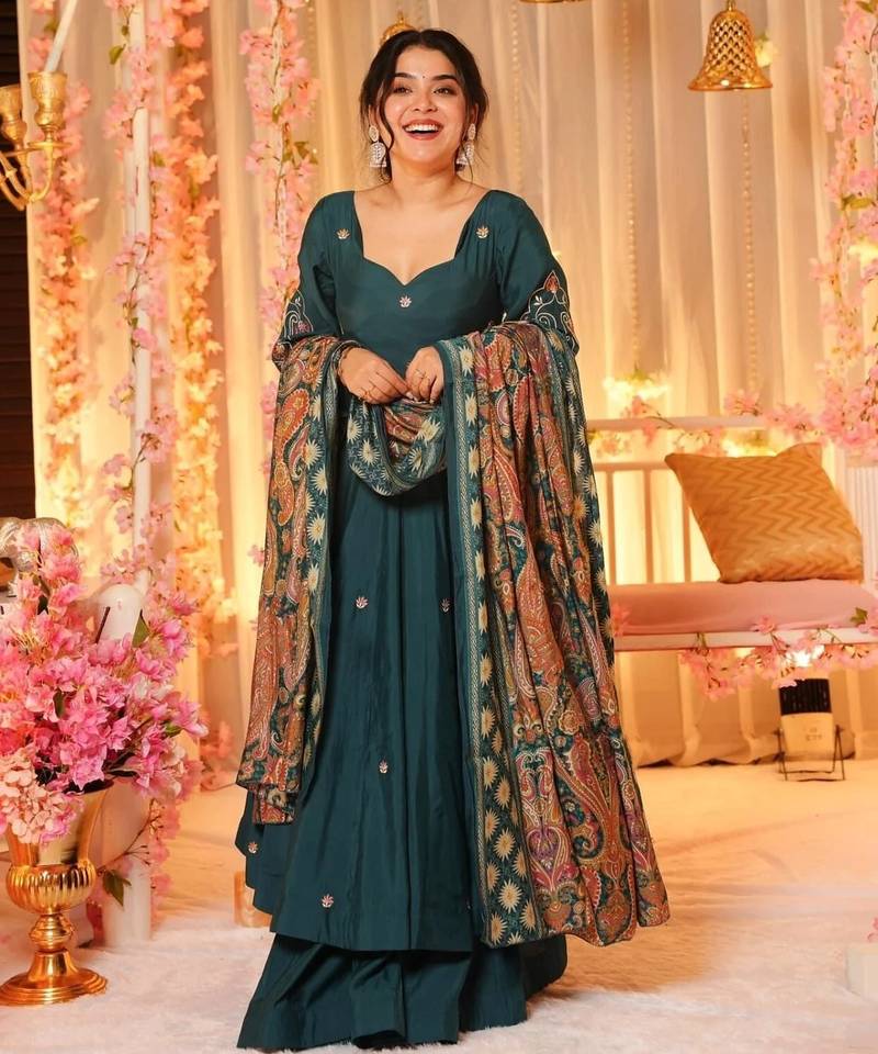 Designer dark green anarkali suit set with dupatta – party wear