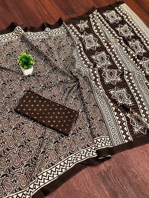 Brown bloue piece with cotton printed saree 5