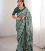 Green bloue piece with cotton printed saree