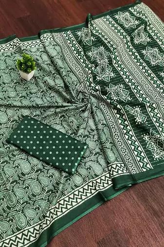 Green bloue piece with cotton printed saree