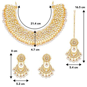 Aheli white kundan choker necklace earring with maang tikka jewellery set 4