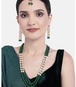 Aheli kundan faux bead layered long necklace earring mang tikka traditional jewellery set